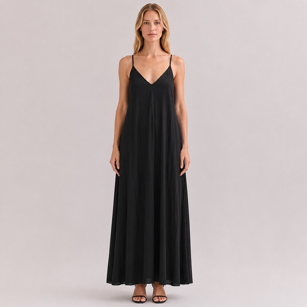 Reformation Black V-Neck Slip Maxi Dress Womens XS Spaghetti Strap long loose
